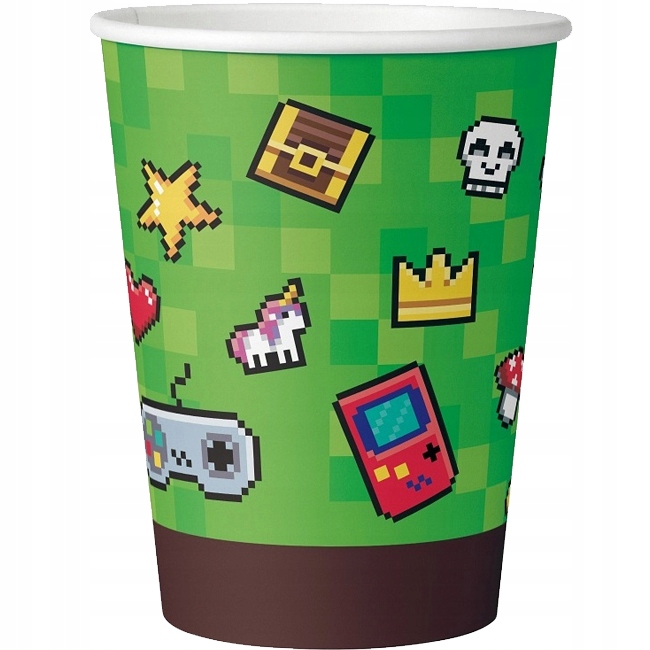 Kubeczki papierowe GAME ON urodziny PIKSELE gaming MINECRAFT PAD party 6szt