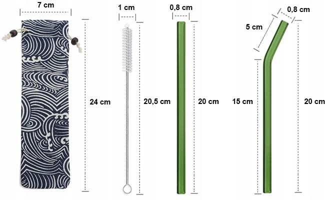 Słomki szklane rurki do picia 8szt EKO zielone Producent Pajlo