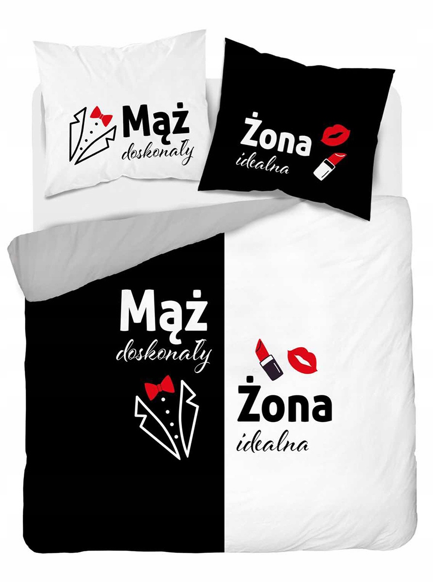 Pościel Bawełna 100% 160x200cm 3cz Doskonały Mąż I Idealna Żona