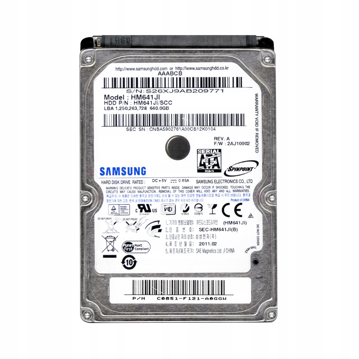 Samsung SpinPoint M7 640GB 5.4k 8MB Sata II 2.5'' HM641JI