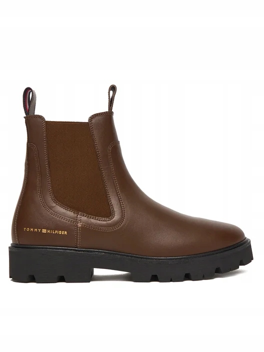 Tommy Hilfiger Th Lthr Low Chelsea Kotníkové Boty Kožené Kolíky Hnědé vel. 40