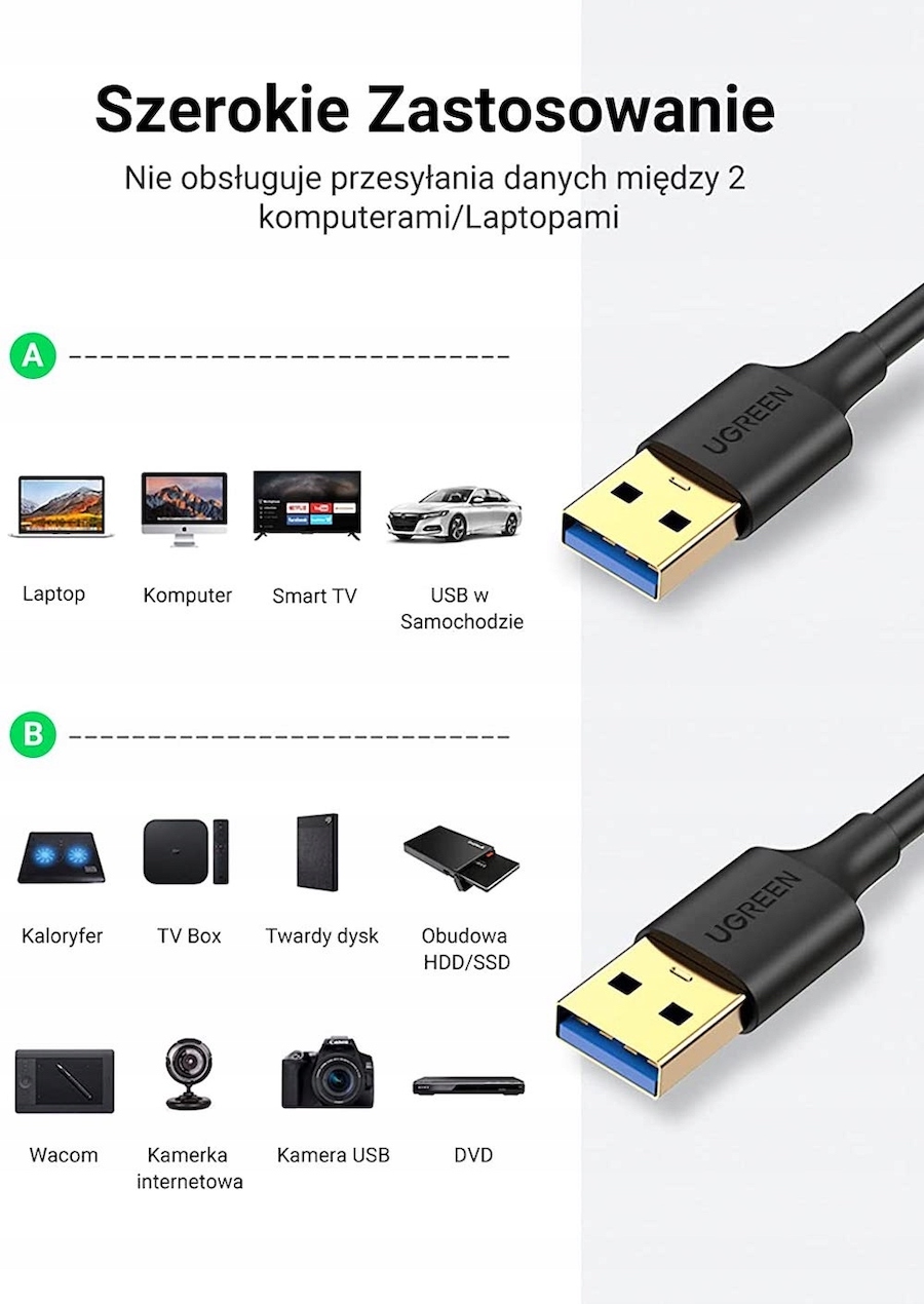 Kabel USB 3.0 A-A M-M AM-AM Super Speed 1m Długość kabla 1 m