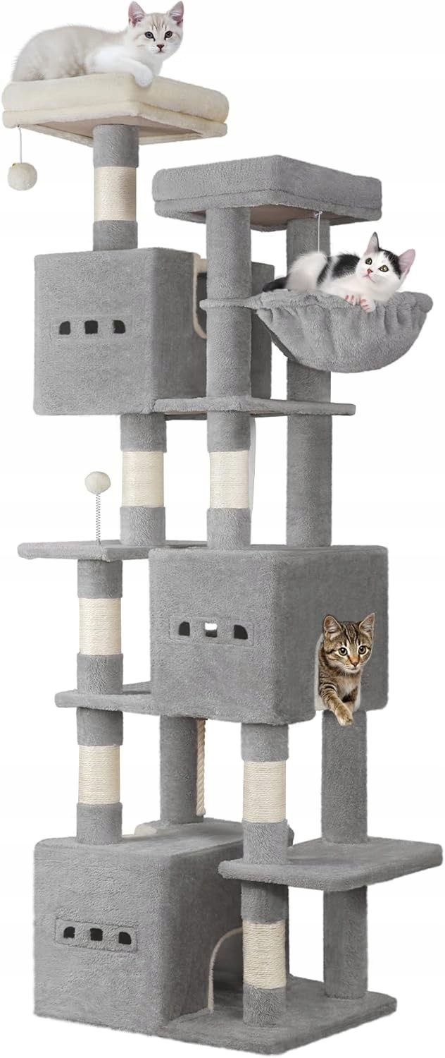 Levně Škrabadlo Pro Kočky Lezecká věž XXL 193 cm Výška 3 jeskyně Šedá