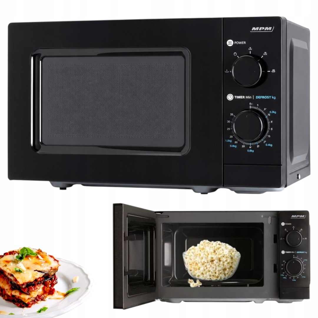 Mikrofalówka 20L 1050W Czarna Kuchenka Mikrofalowa Rozmrażanie Timer 35 min