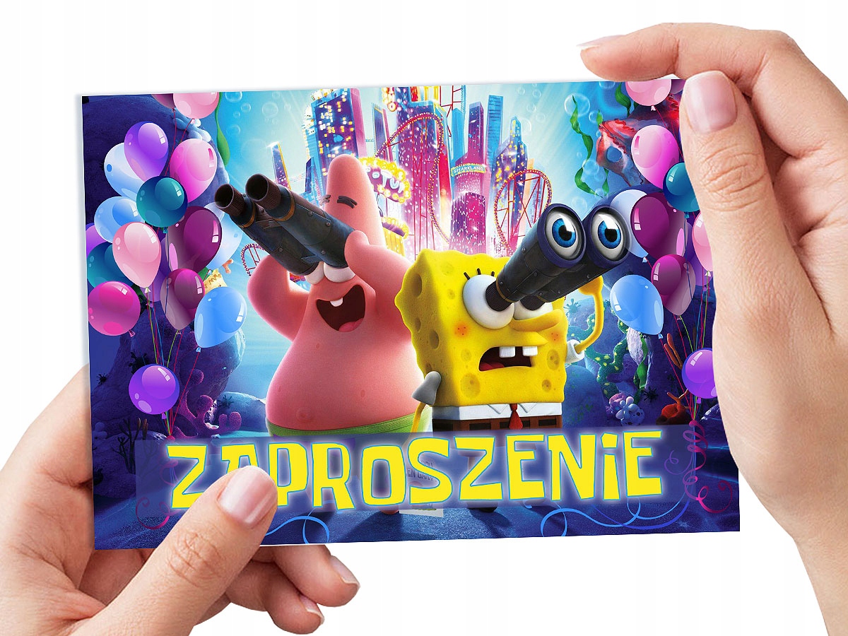 ZAPROSZENIE SPONGEBOB NA URODZINY DZIECKA + KOPERTA GRATIS
