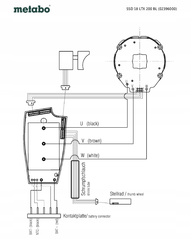 Metabo używana obudowa / korpus do zakrętarki SSD 18 LTX 200 BL 343445210 Pasuje do modelu SSD 18 LTX 200 BL