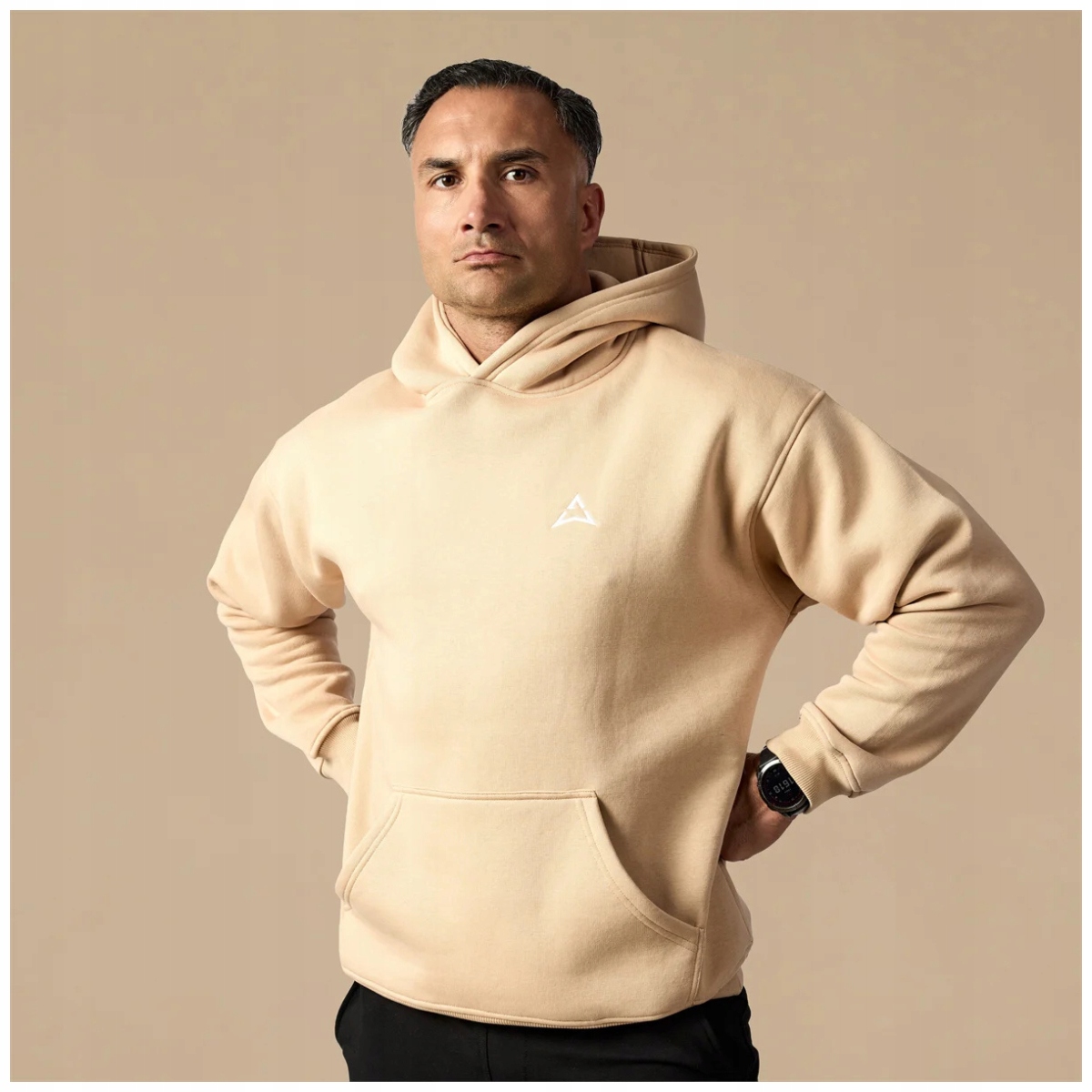 Allwear Bluza Męska Beżowa Z Kapturem Kangurek XL Bawełniania Logo