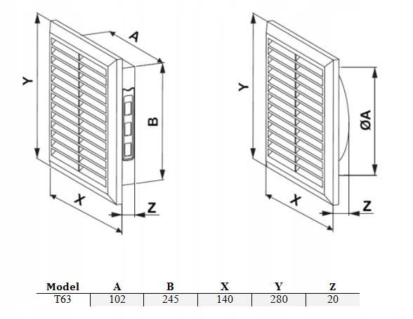 Kratka wentylacyjna 110 x 270 AWENTA T63 Kod producenta T63