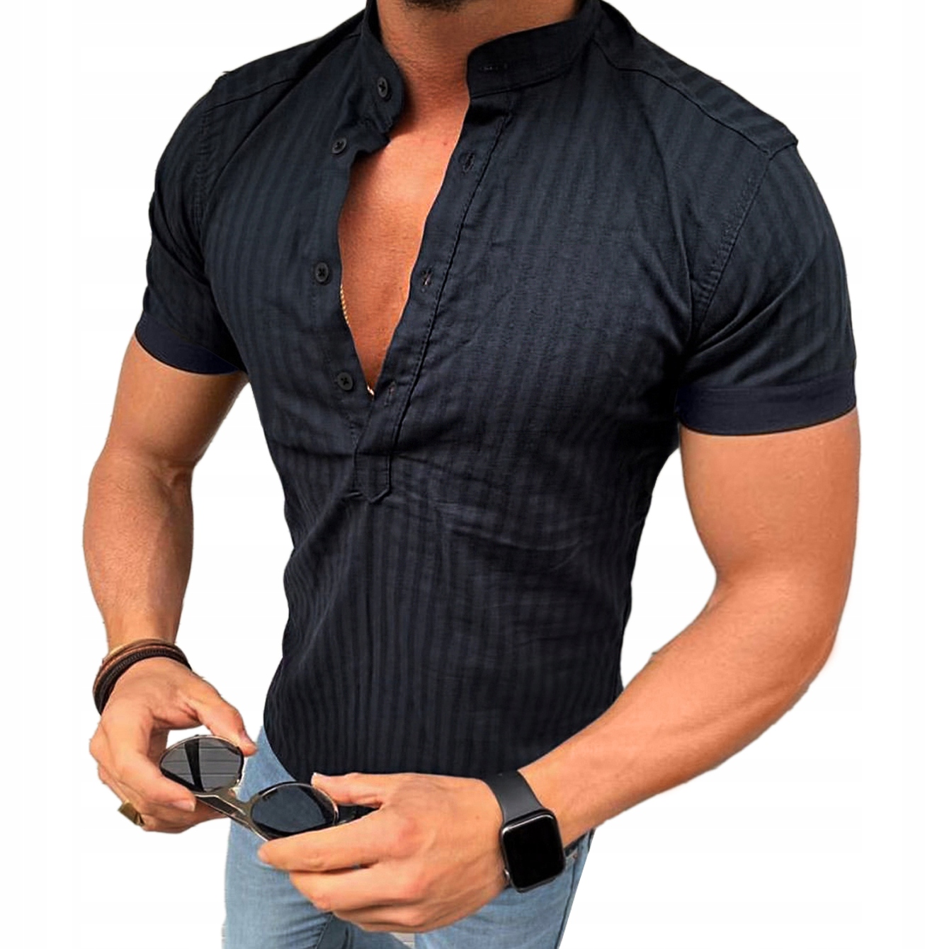 Pánská košile Casual Stojka Pruhovaná Každodenní Elastická