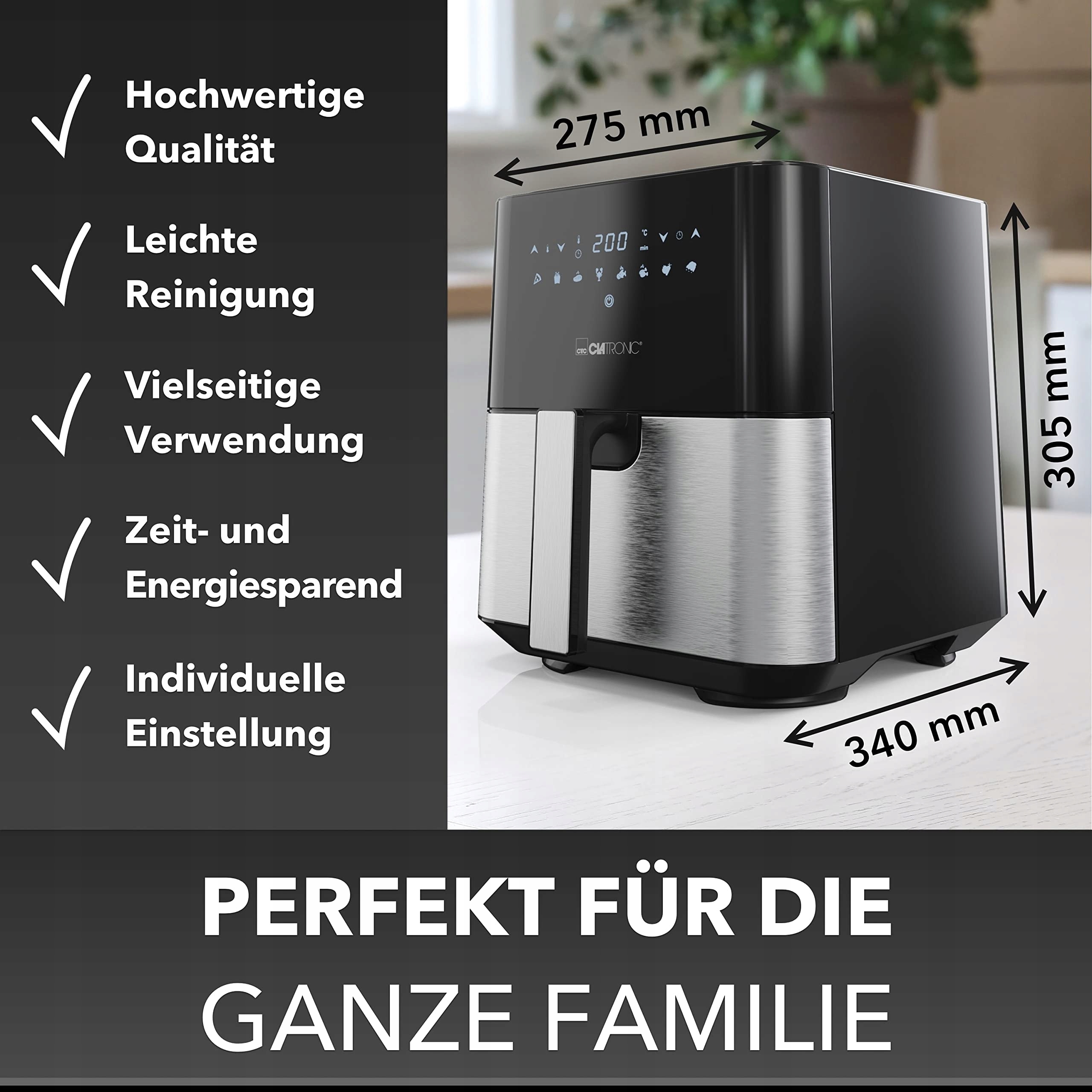 CLATRONIC Frytkownica Beztłuszczowa XXL 5L Cyfrowy Airfryer 8 Programów — miniatura 6