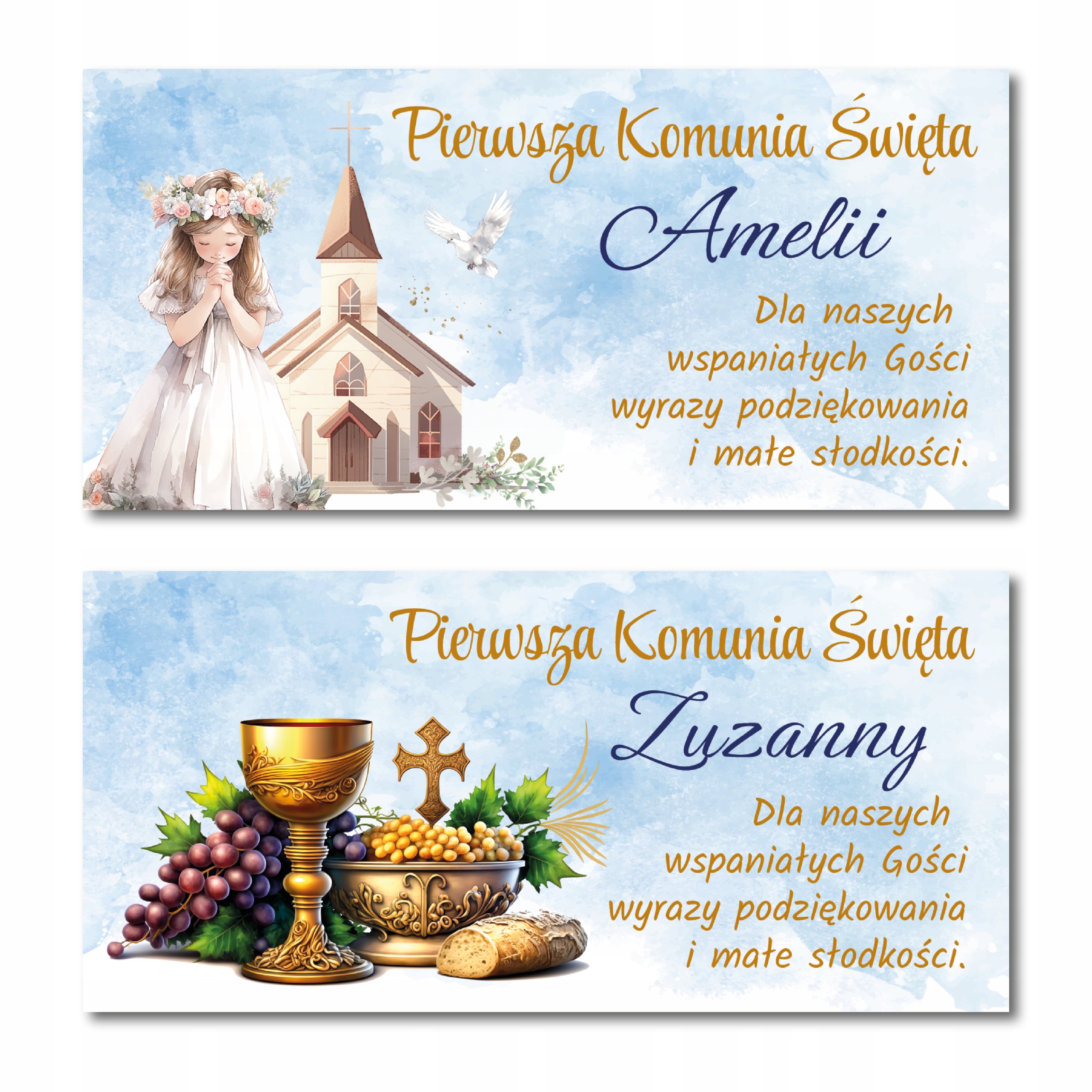 Naklejki słodkie podziękowanie Komunia 17szt