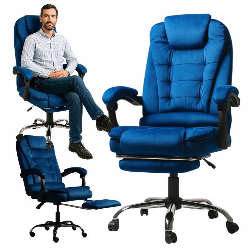 Otočné kreslo Boss s podnožkou a masážnym prístrojom Modrá Velúrka KO22NW-MAT