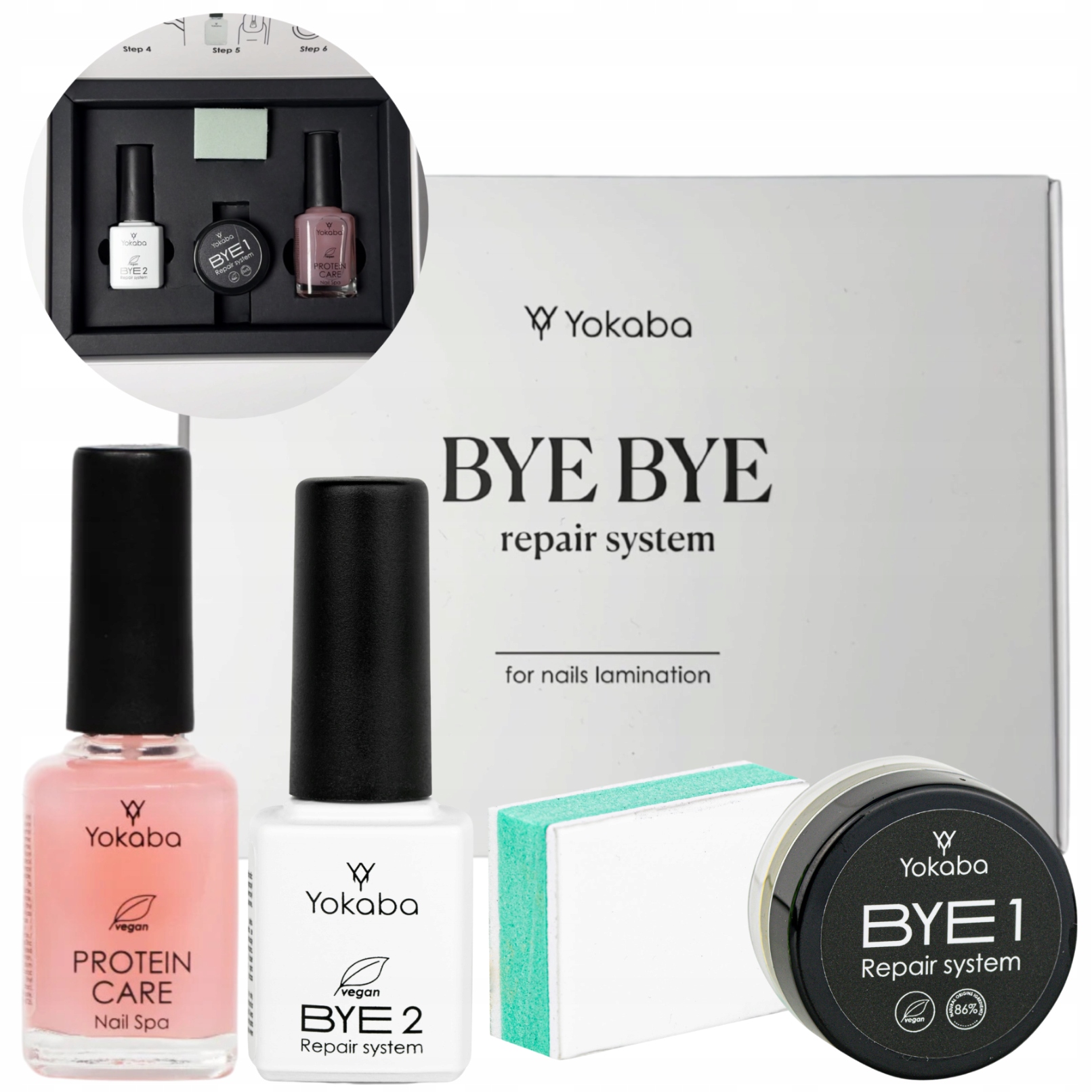 Yokaba ByeBye Repair System Protein Care Sada pro laminování nehtů