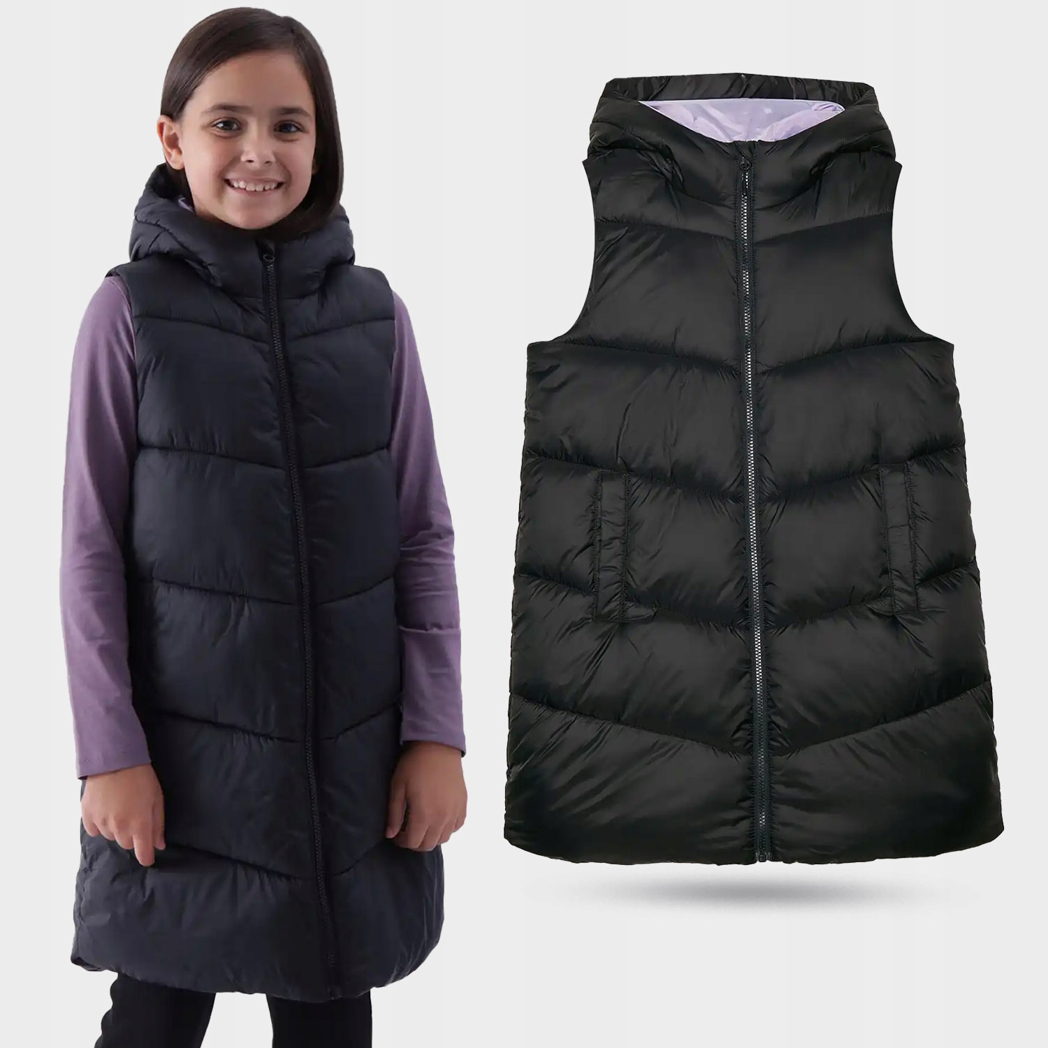 BEZRĘKAWNIK DZIEWCZĘCY 4F KURTKA KAMIZELKA PIKOWANA JESIENNA DŁUGA AW24F130 Stan opakowania oryginalne