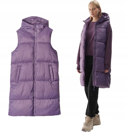 Dlouhá vesta 4F vesta s kapucí ke kolenům, prošívaná, velikost M