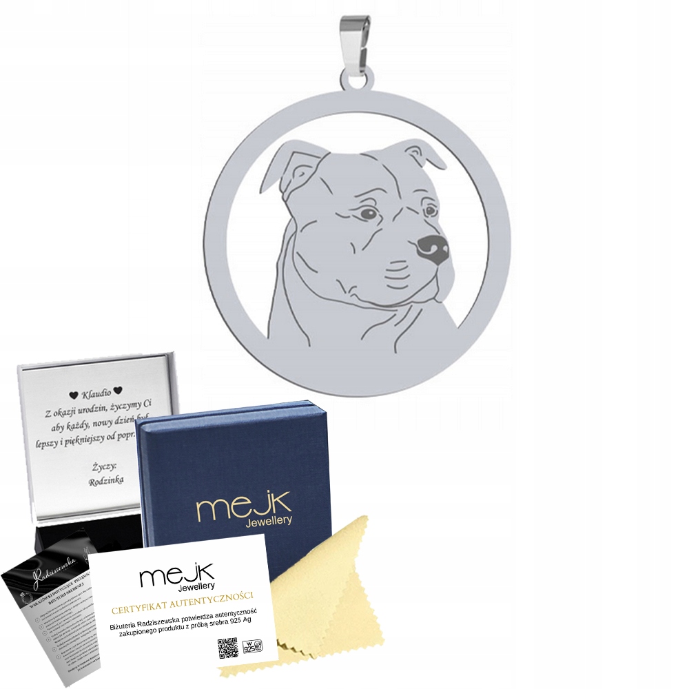 Stříbrný přívěsek Amstaff 925 Dárek Žena Gravírování Bonus