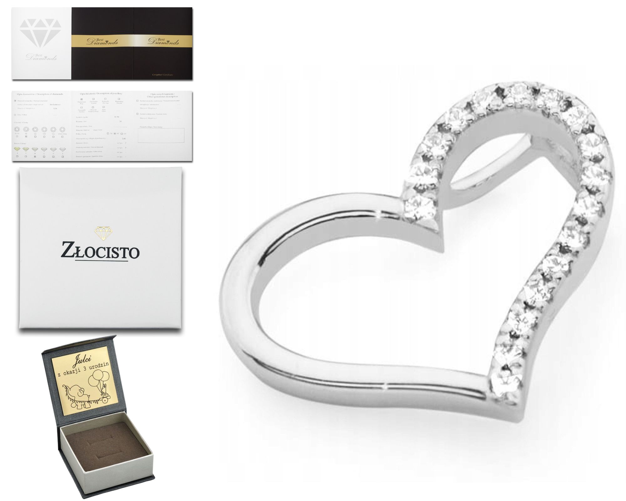 Bílé Zlato Přívěsek Srdce Diamanty Brilianty 585