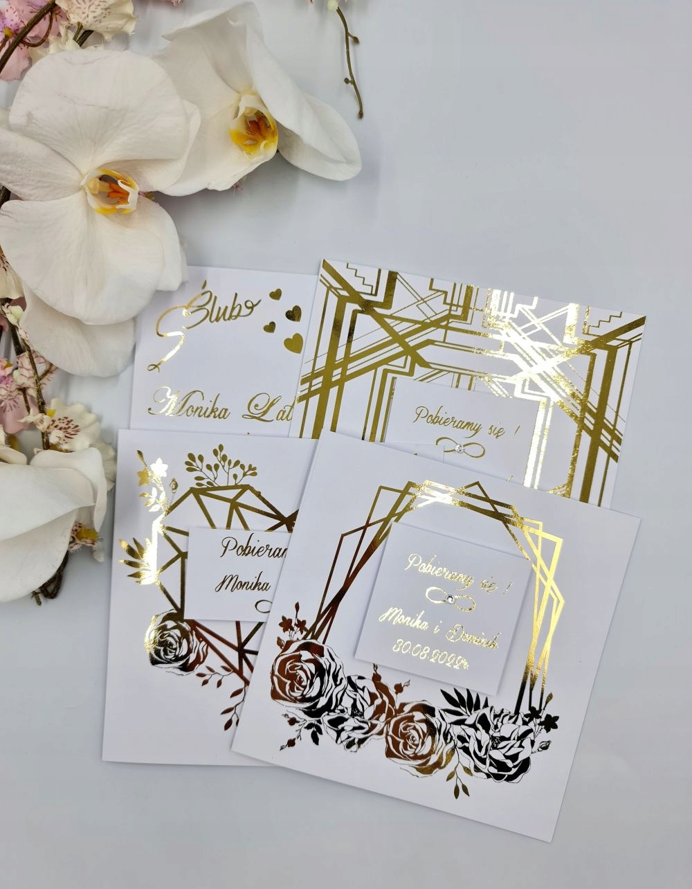 ZAPROSZENIA WESELE ŚLUB ZŁOCONE ZŁOTE SERCE Zdobienie brak