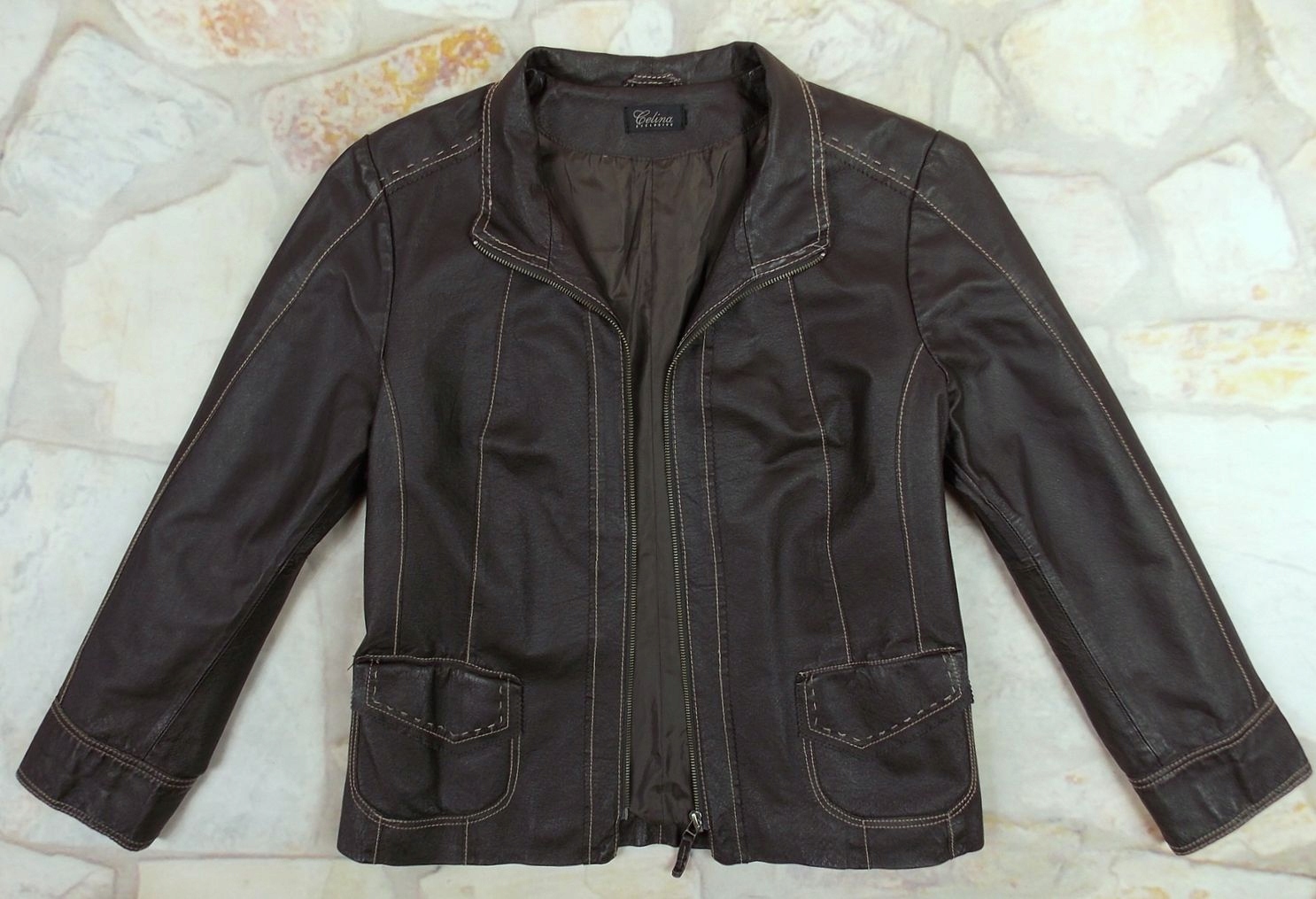 Celina kurtka skórzana styl ramoneska 48 Kolor brązowy