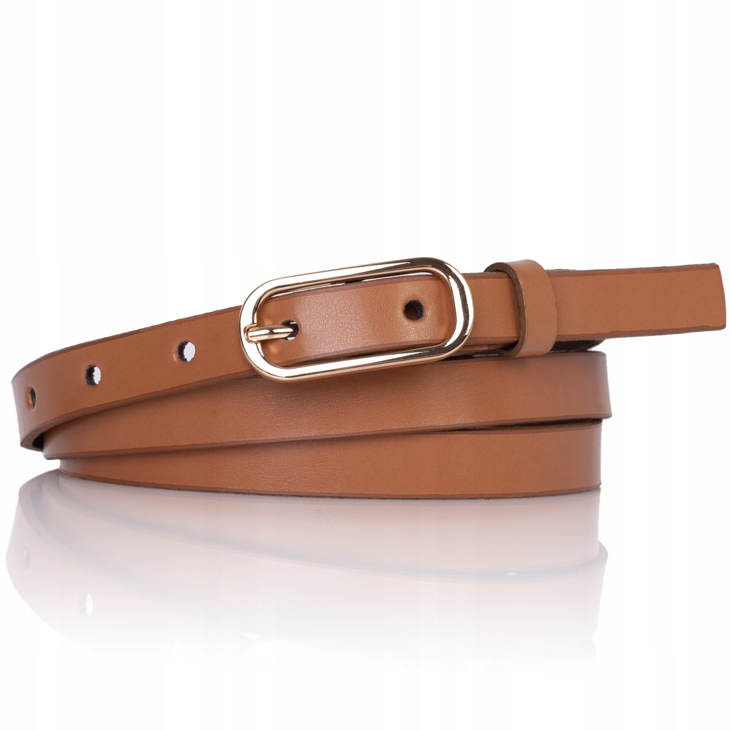 

Pasek skórzany Rudy wąski Złota Klamra cienki 1,5