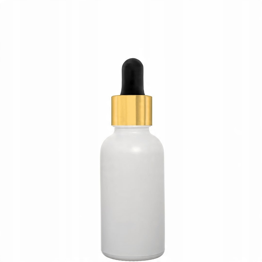 

Butelka 30ml biała matowa z pipetą złoto czarną