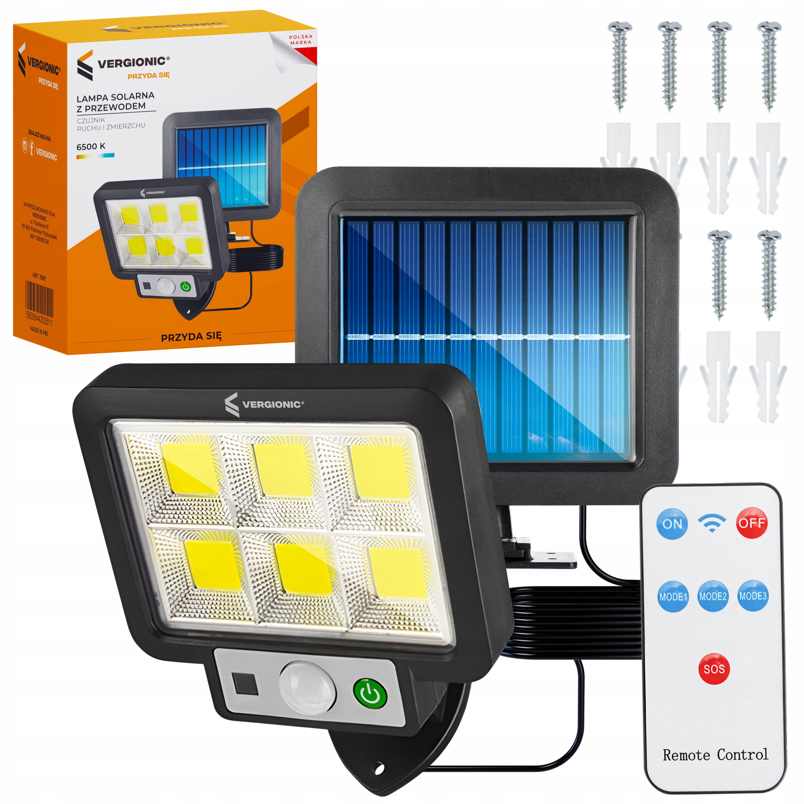 Lampa Solarna LED Halogen Z Czujnikiem Ruchu Zmierzchu I Z Przewodem 3,5m