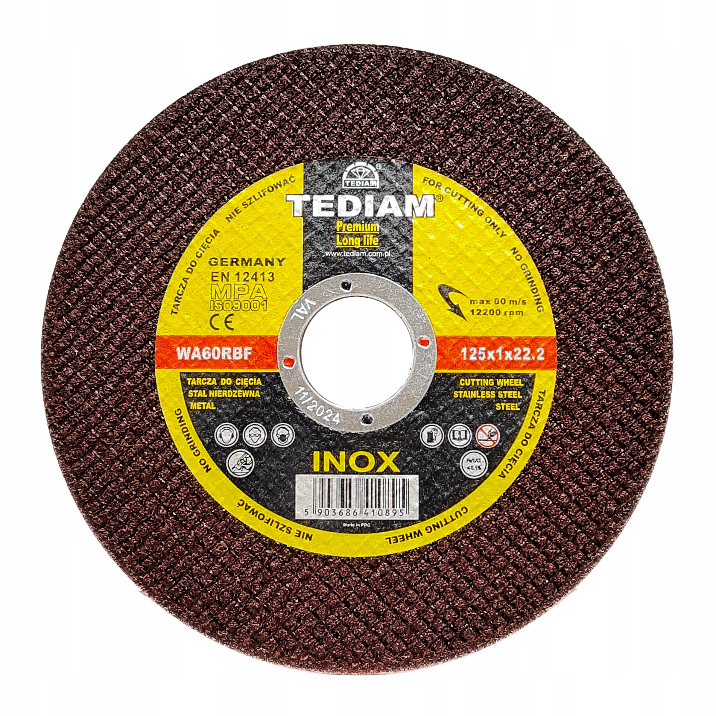 Tarcza do cięcia metalu stali nierdzewnej inoxa 125 x 1,0 Tediam Premium
