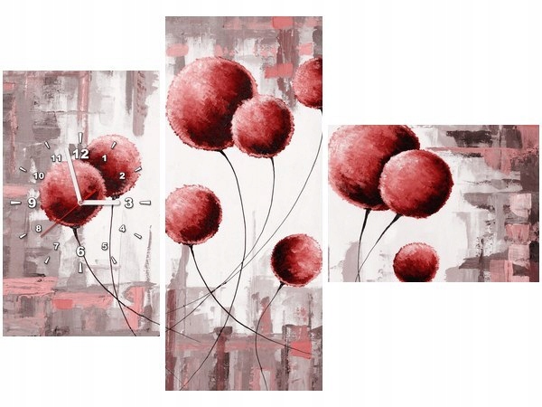 100cm 70cm ZEGAR 3 elem Abstrakcyjne dmuchawce czerwieni ścienny druk cyfro