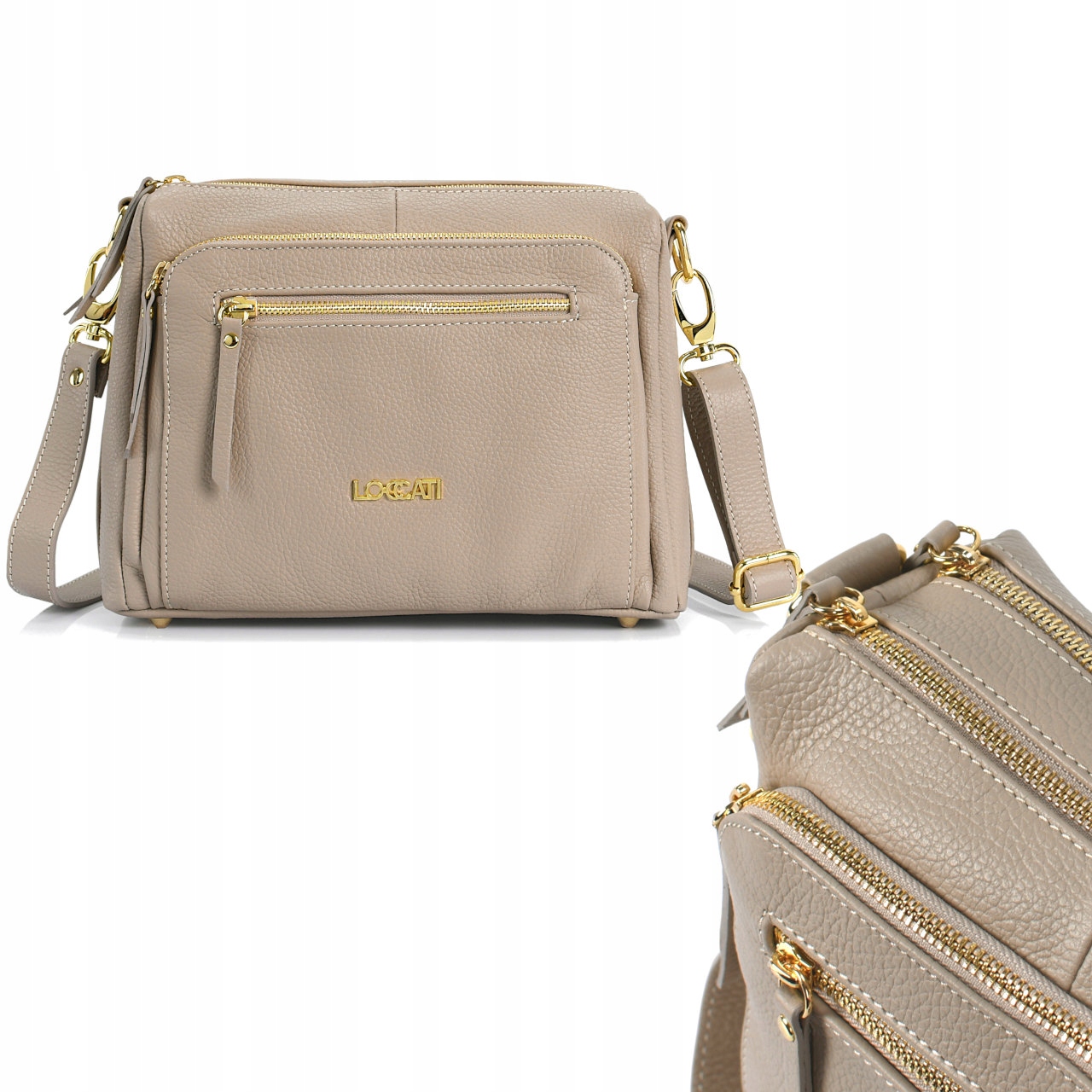 Średnia torebka damska skórzana listonoszka przez ramię beżowa ze skóry