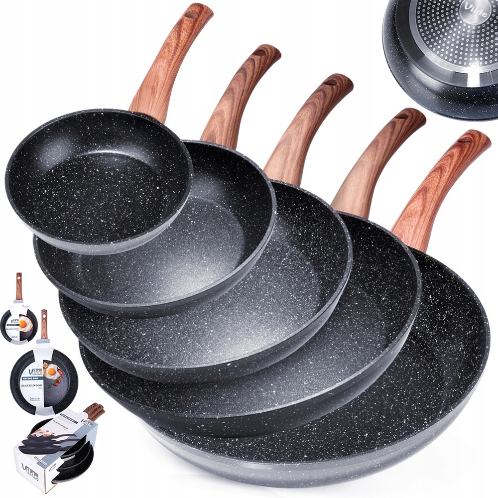 5 x Granitová pánev na smažení a dušení, sada pánví 16 20 24 28 32 cm