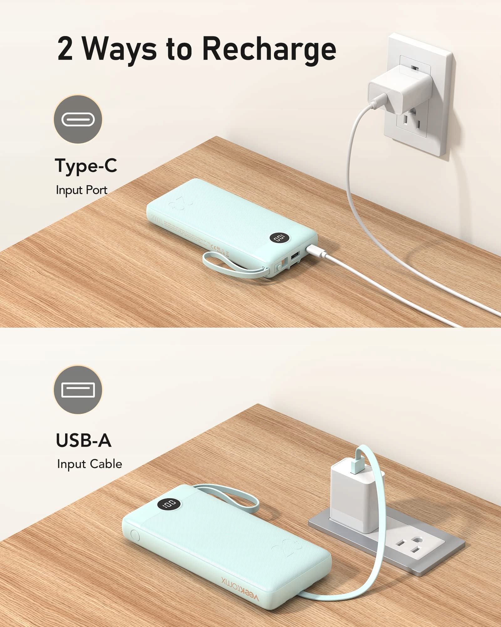 VEEKTOMX Powerbank 20000mAh USB C LED for iPhone Samsung Huawei — miniatura 6