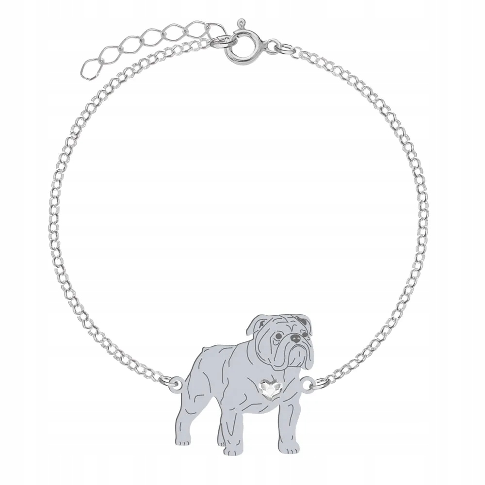 Stříbrný náramek s psem plemene English Bulldog 925 Šperky Gravírování Bonus