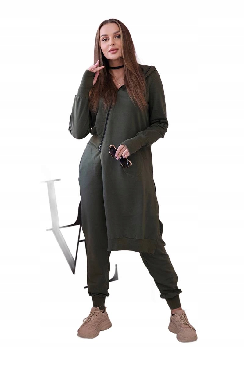 Tepláková souprava mikina s delším bokem khaki