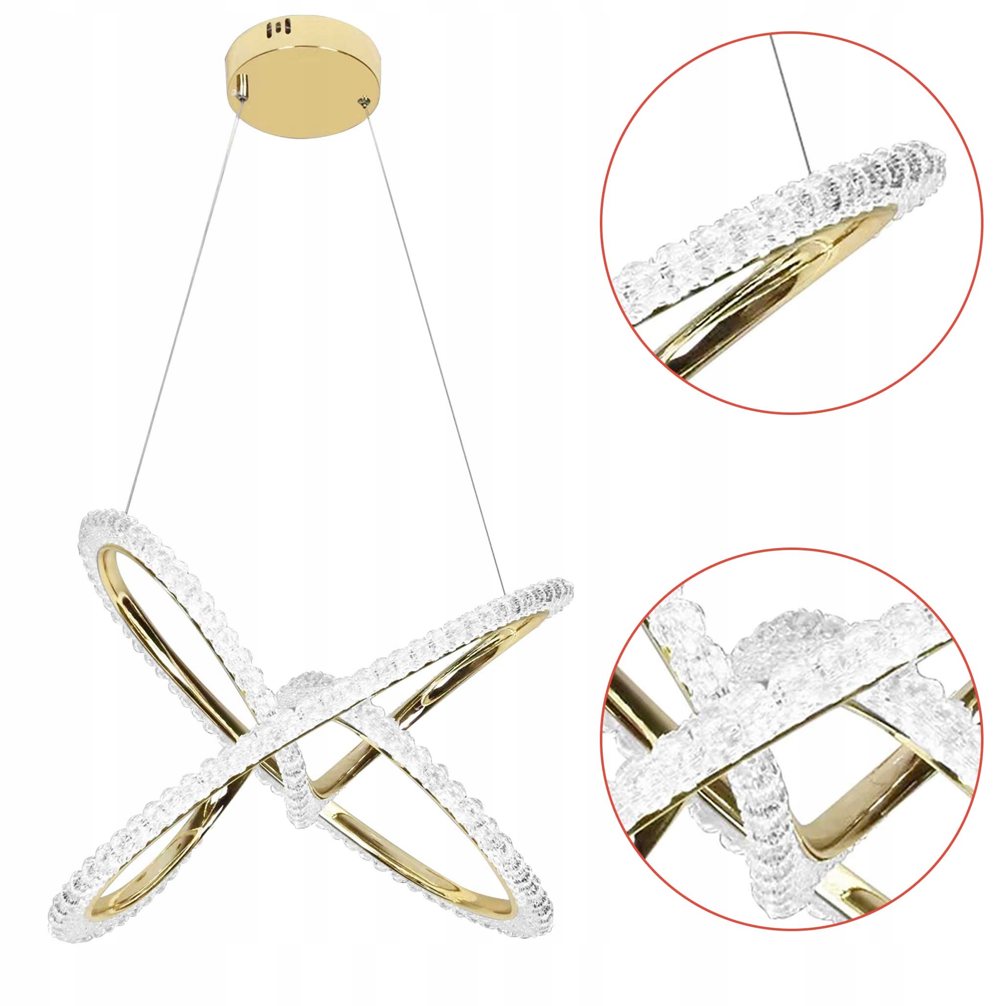 Moderná závesná lampa Ring Led G035 Zlatá s kryštálmi Prepletená