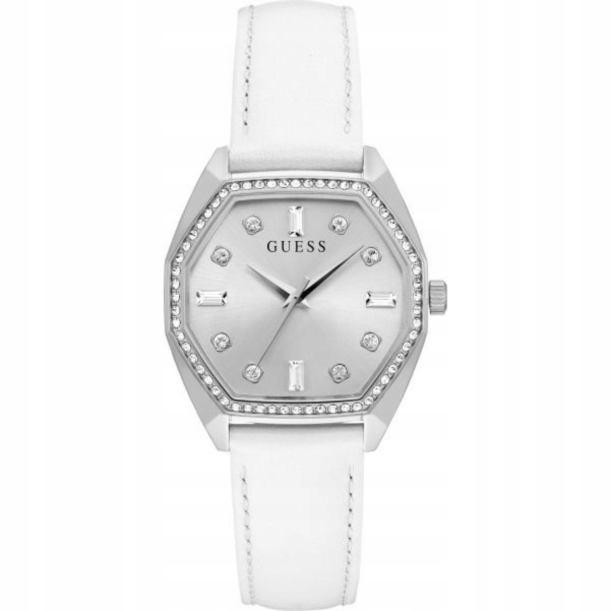 Guess Plush dámské stříbrné hodinky s bílým řemínkem GW0688L1