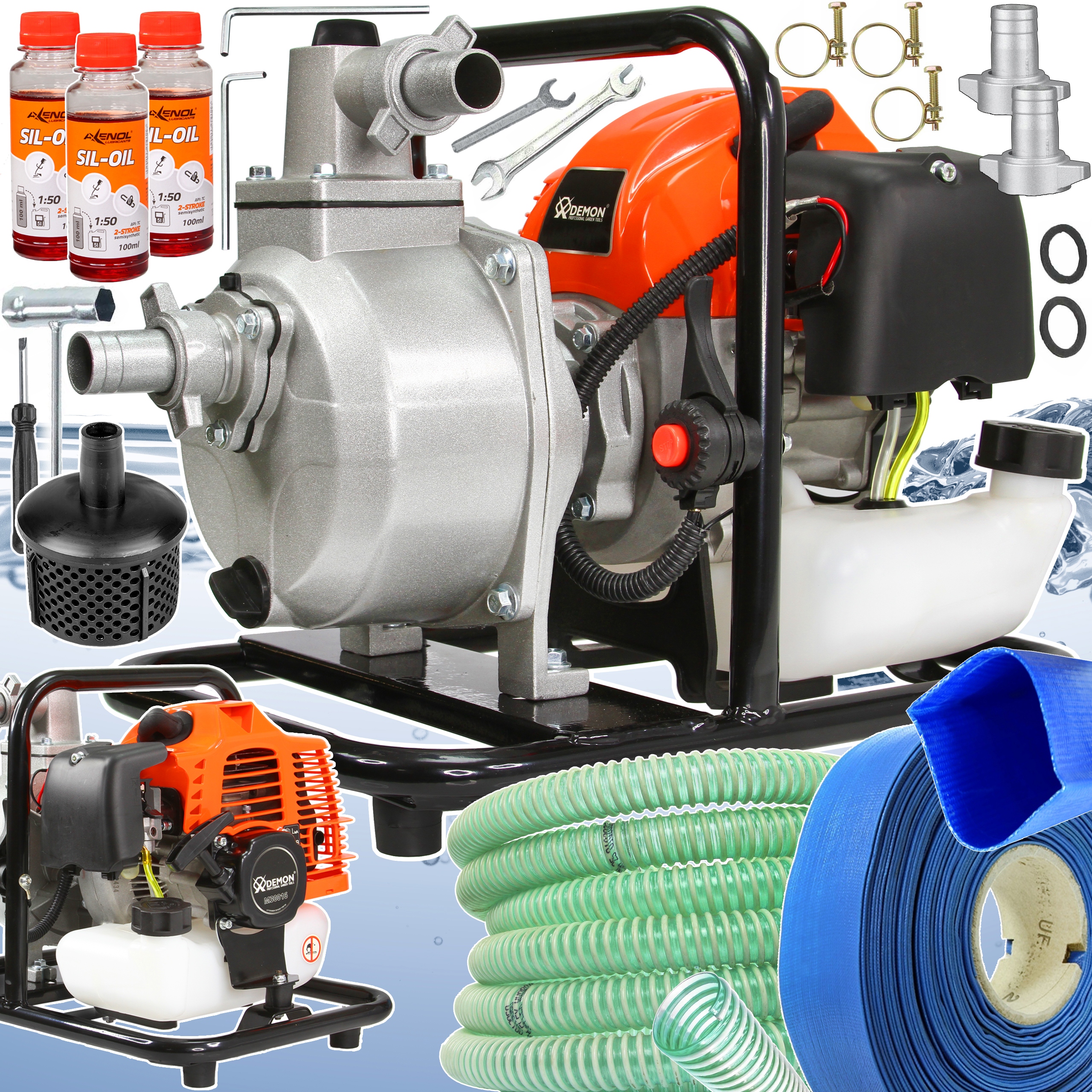 POMPA SPALINOWA WODY MOTOPOMPA 1' CAL + WĘŻE 15m +OLEJE ŁATWE ZASYSANIE