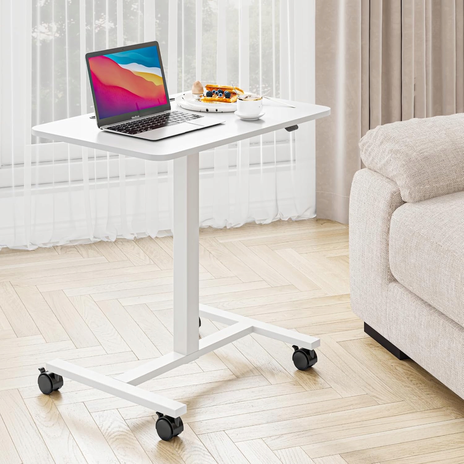 Obdĺžnikový písací stôl Dripex 72x48x112 cm biely s nastaviteľnými kolieskami