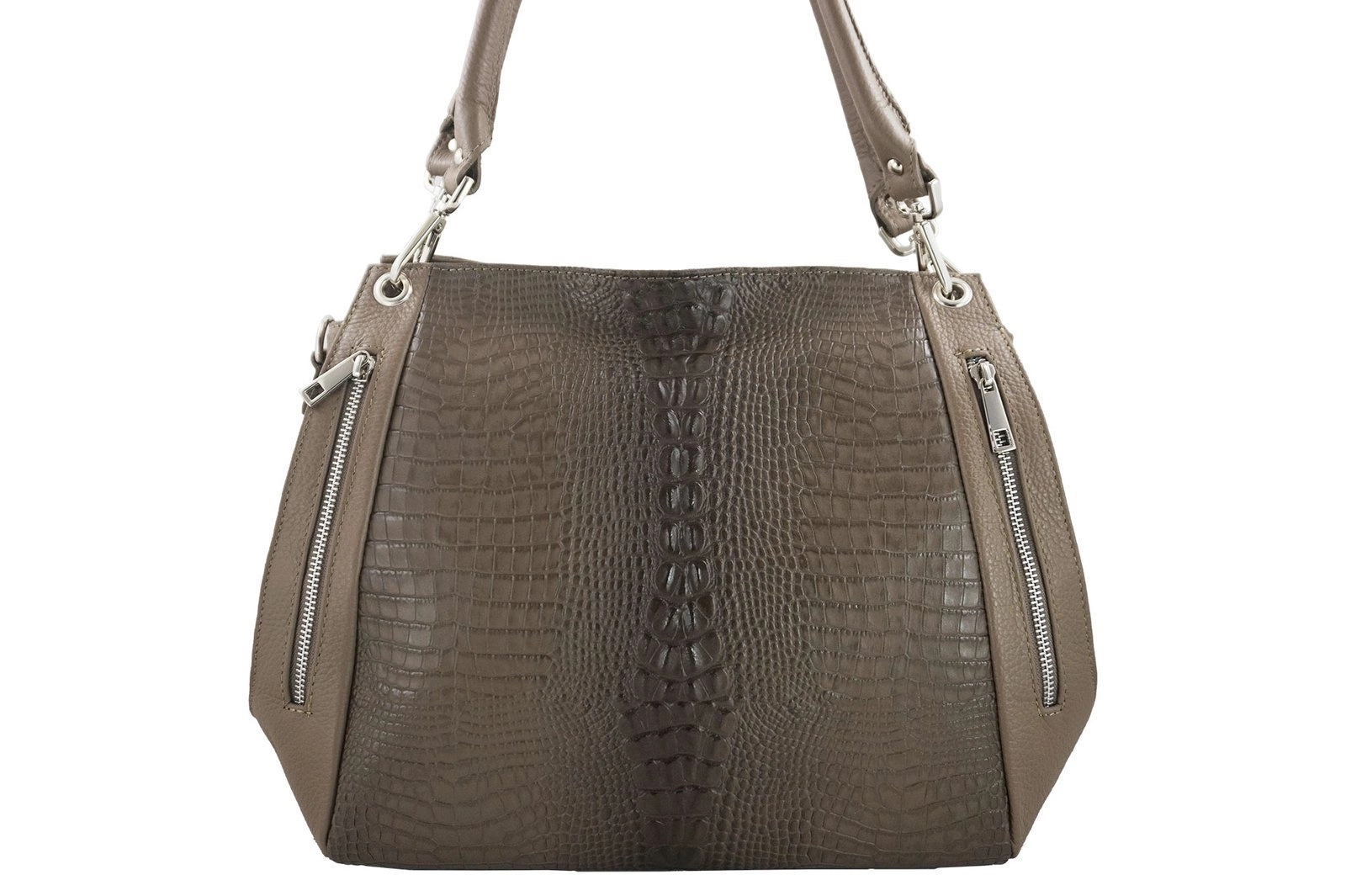 Módní velká kožená taška přes rameno béžová