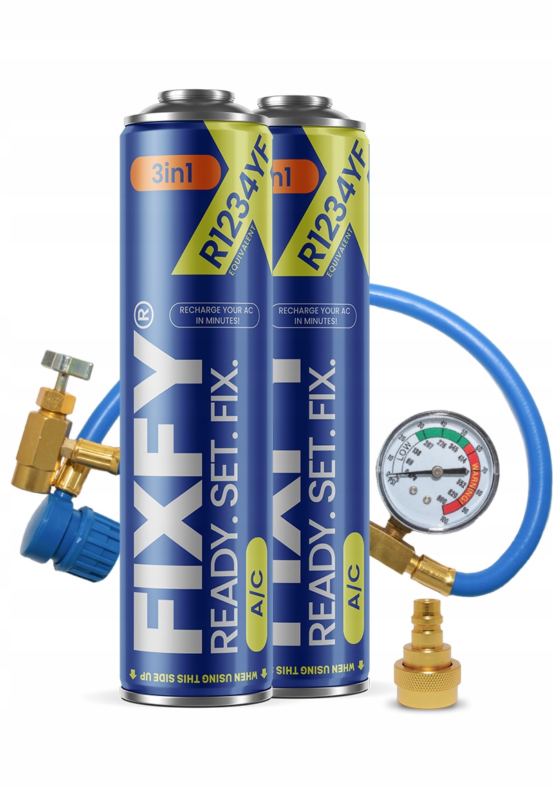 Sada na klimatizáciu Fixfy 3v1 500ml 2x Plechovka Hadica Adaptér R1234yf