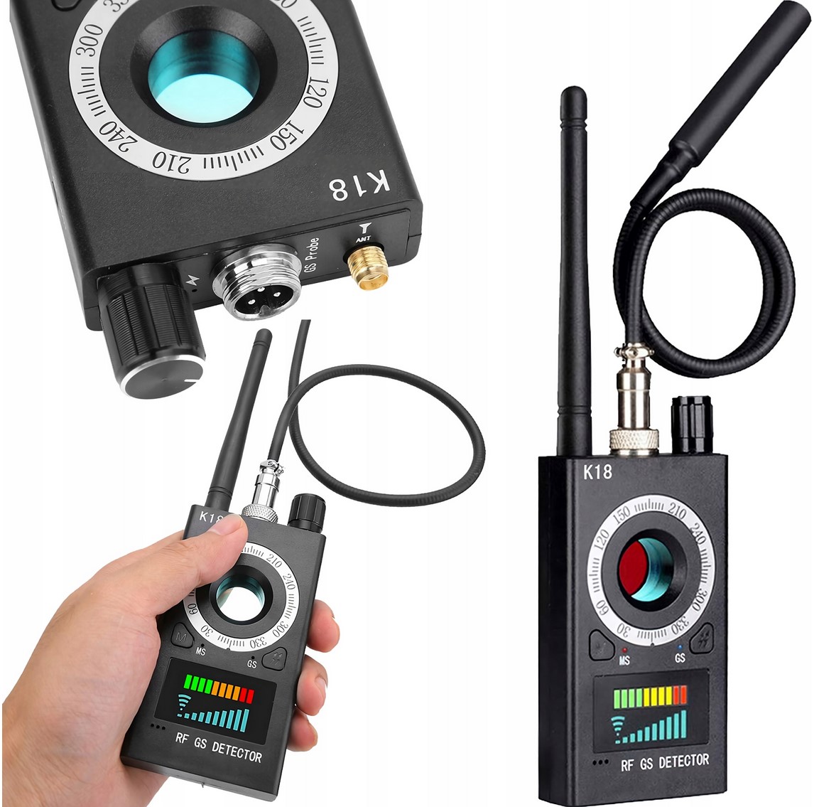 BEZPRZEWODOWY WYKRYWACZ SYGNAŁU K18, GPS ANALIZATORY SYGNAŁU, DETEKTOR GPS Waga 300 g
