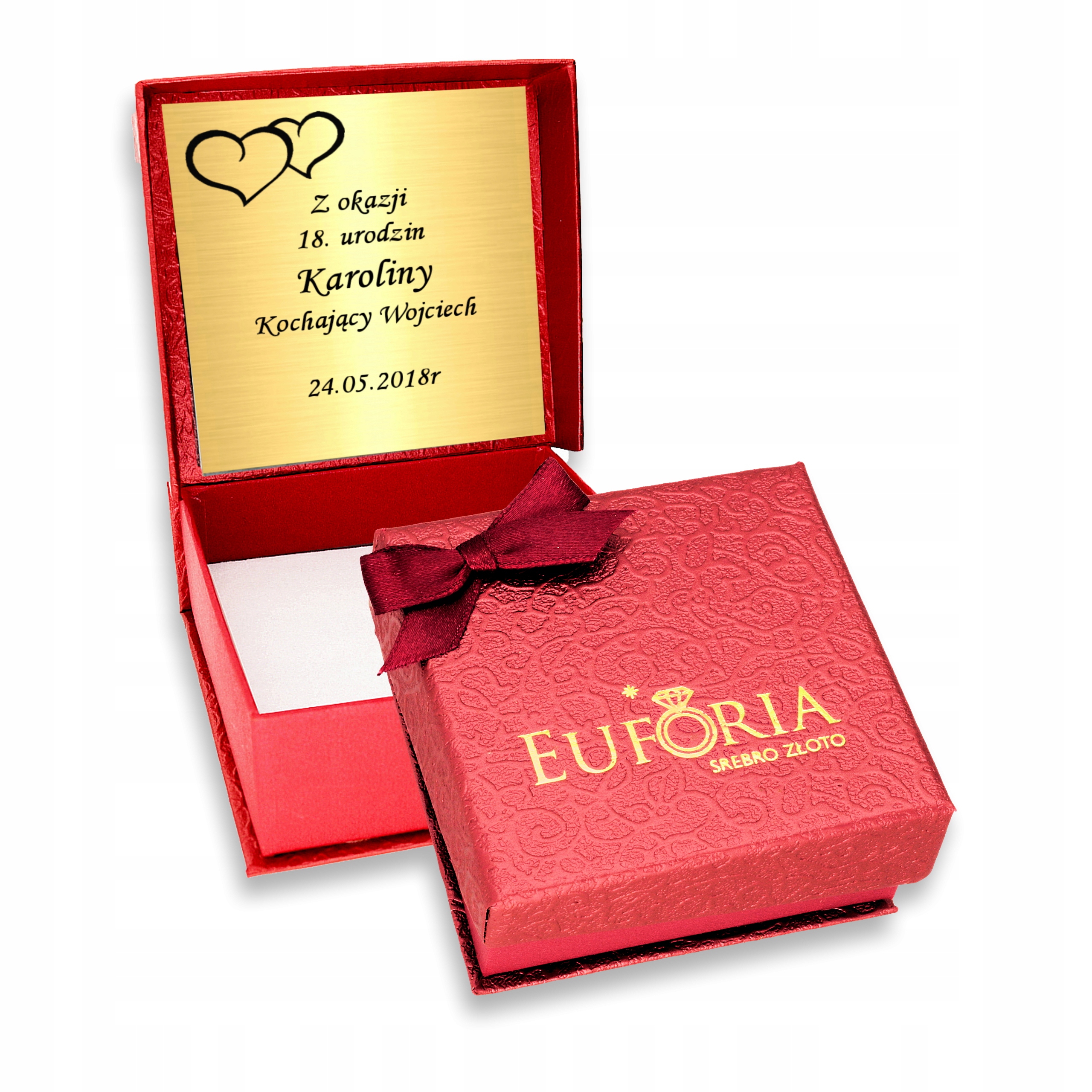 Złoty Łańcuszek 925 Naszyjnik Serce Miłości Grawer Długość całkowita 45 cm