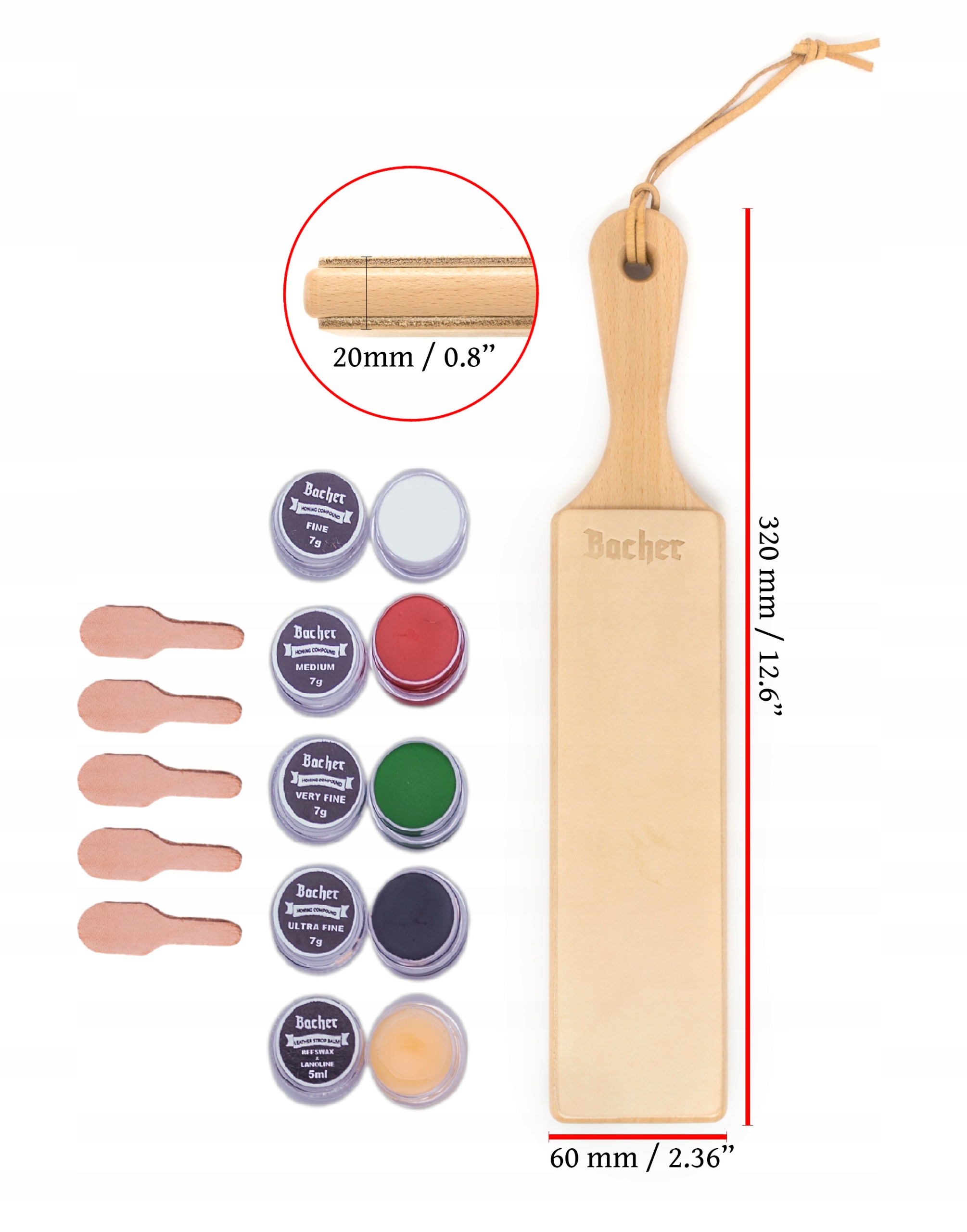 Pas skórzany dwustronny strop do ostrzenia brzytwy BACHER + zestaw past EAN (GTIN) 5907713351137