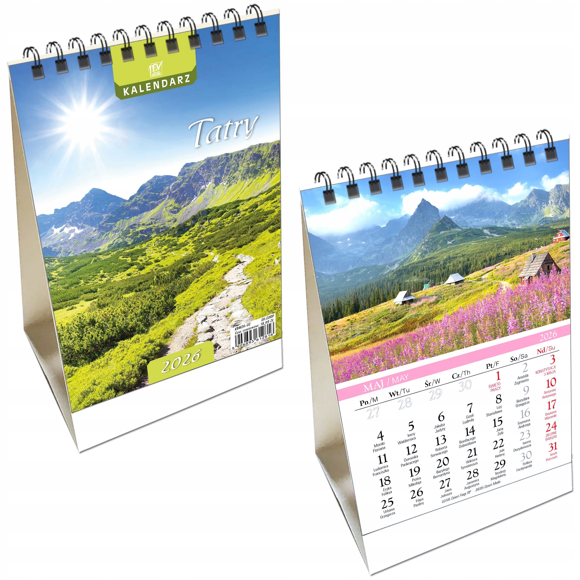 Kalendarz 2026 biurkowy pionowy mały 13 planszowy Tatry