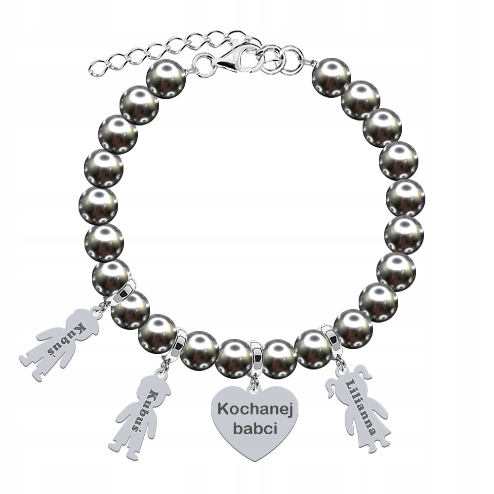 Stříbrný náramek Jméno Dítěte Dárek Perly 925 Narozeniny Gravírování Přání
