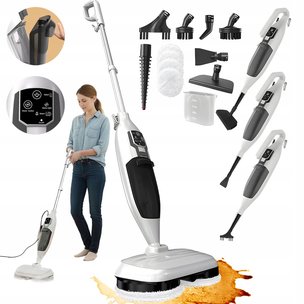 1300W parní čistič s vyměnitelnými nástavci pro mramor a dlaždice