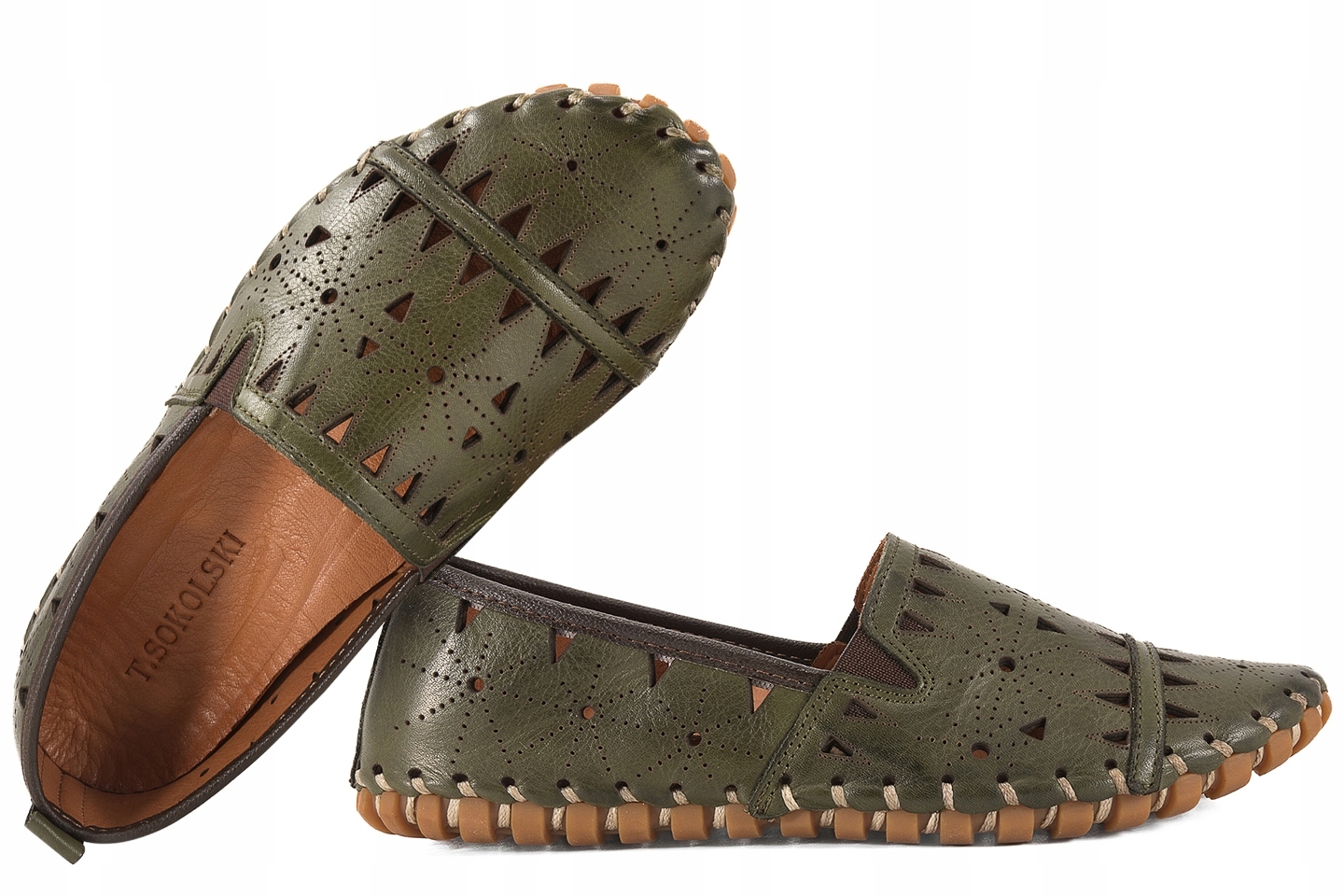 T.sokolski Kar W1225 Ažurové Mokasíny Kožené Polobotky S Vložkami khaki 38