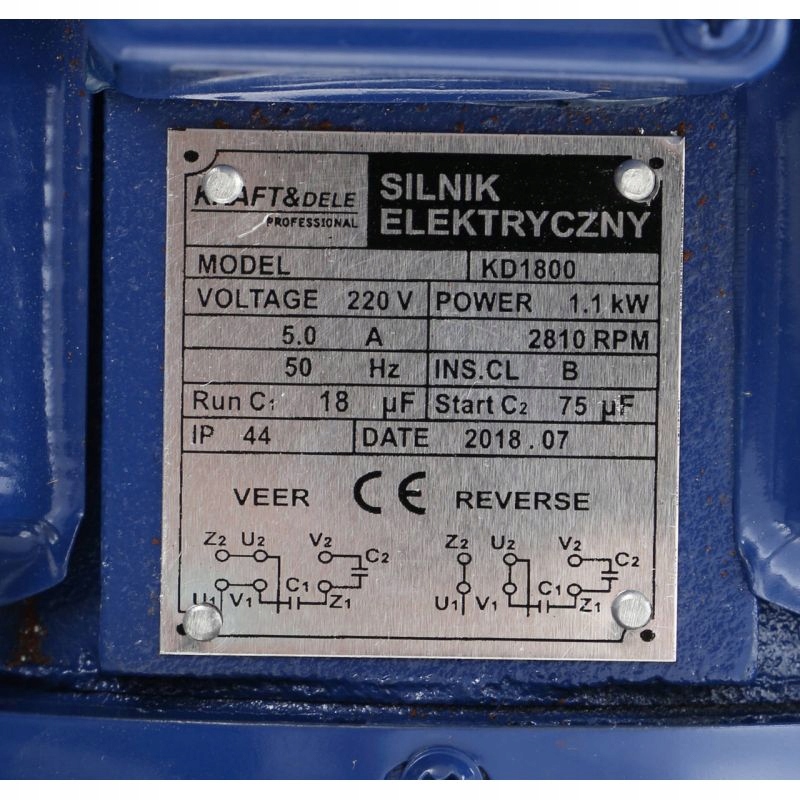 KRAFT&DELE SILNIK ELEKTRYCZNY JEDNOFAZOWY 230V 2810RPM 1,1KW WAŁEK 16mm Typ silnika jednofazowy