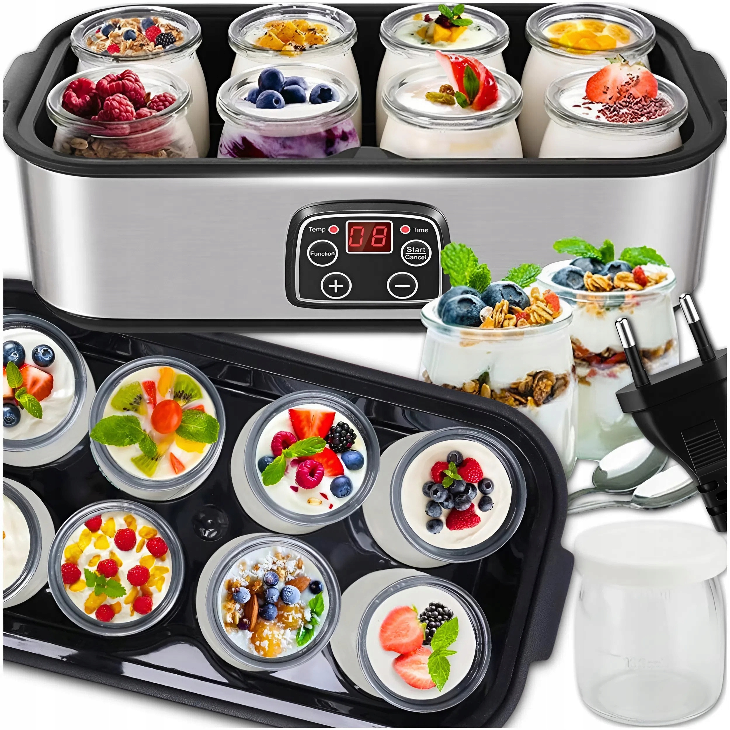 Jogurtownica Domowy Jogurt 1400ML Timer Regulacja Temperatury 8 Słoików