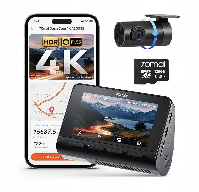 Autokamera 70mai Dash A800SE 4K zadná kamera Rc 22 karta 128 Gb