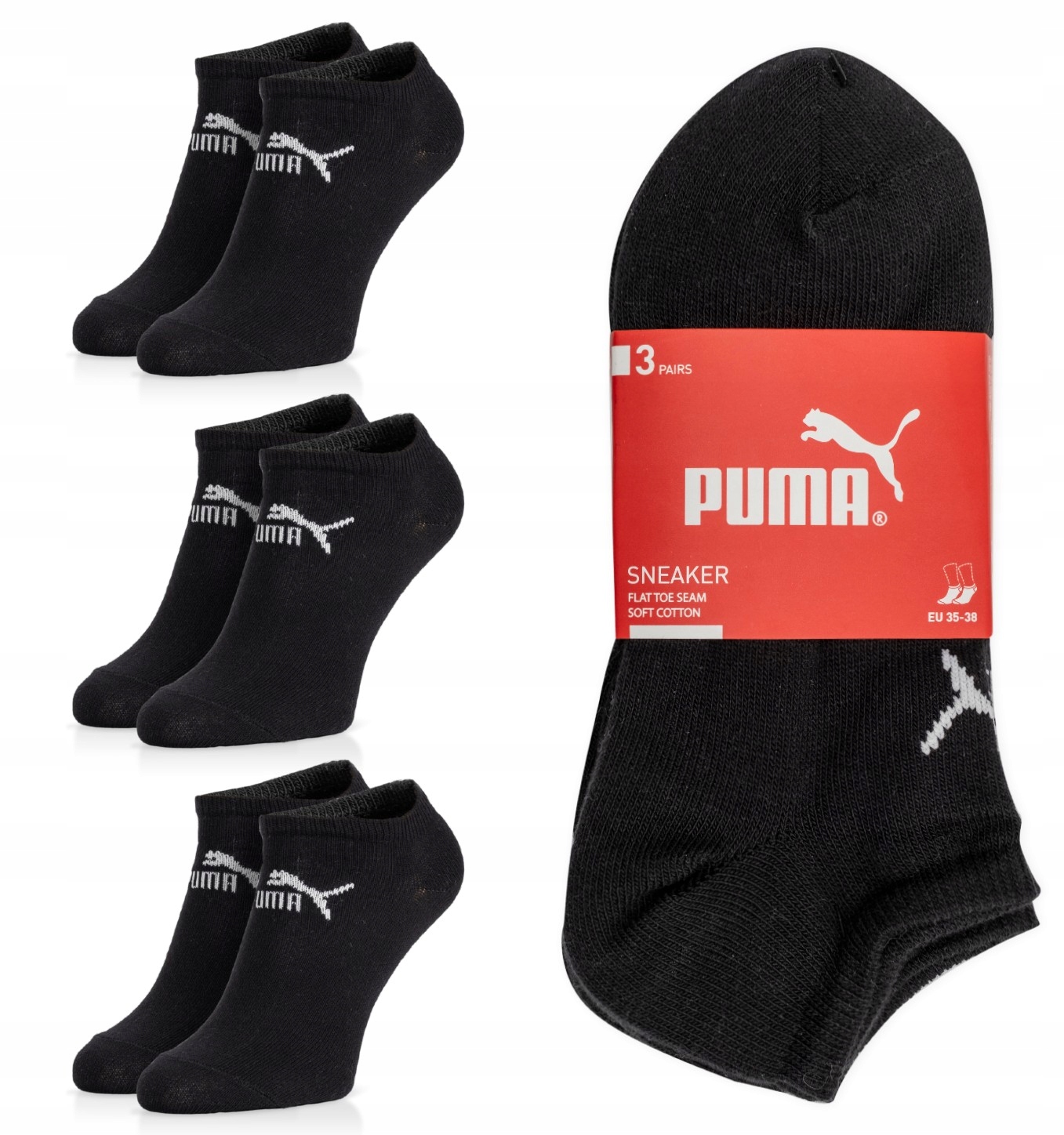 3 x PONOŽKY čierne krátke 3 ks Členkové Ponožky Puma 3-pack veľ. 35/38 black